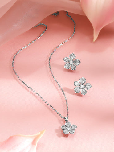 Crystal Diamond Floral Pendant Set