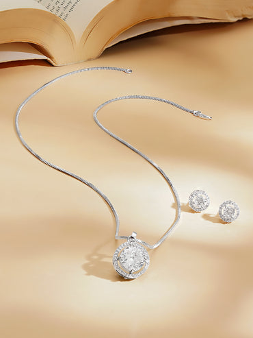 Rhodium Plated American Diamond Zirconia Pendant Set