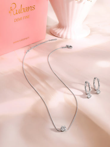 Demifine Rhodium Plated Stainless Steel Minimal Necklace Set