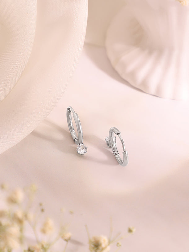 Demifine Rhodium Plated Stainless Steel Minimal Necklace Set