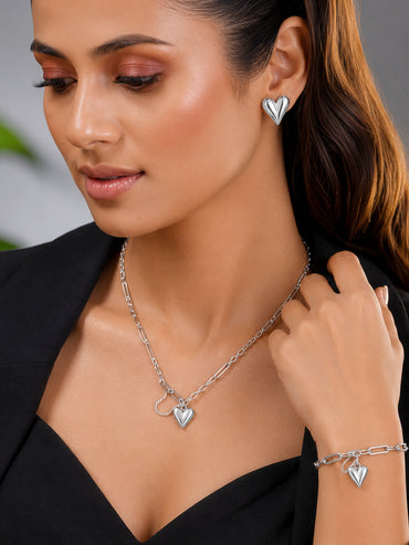Demi Fine Rhodium Plated Stainless Steel Heart Charm Combo Set