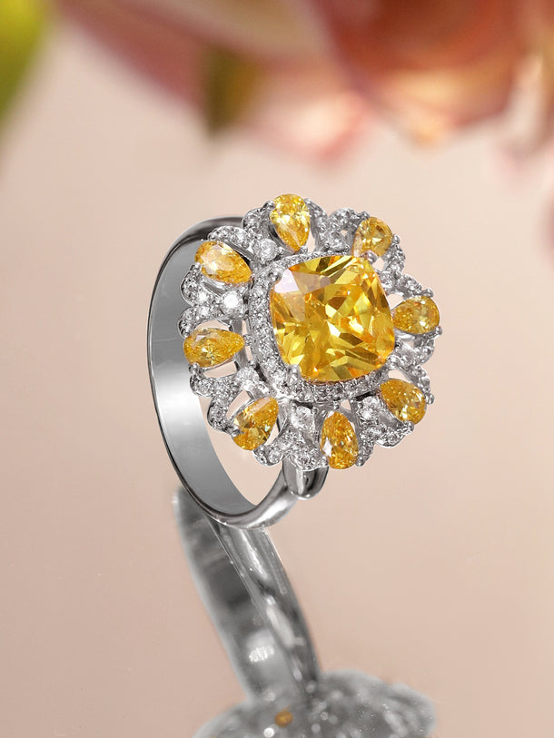Yellow Studded Silver Statement Ring