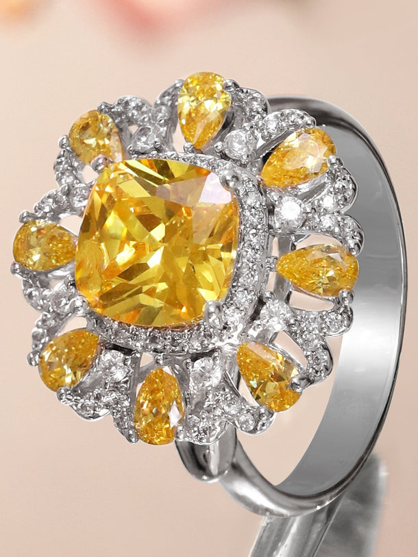 Yellow Studded Silver Statement Ring
