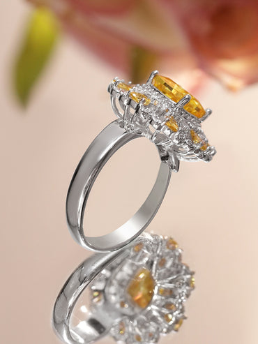 Yellow Studded Silver Statement Ring