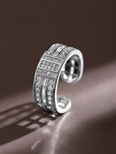 Rubans Rhodium-Plated Adjustable Openable Ring with Baguette & PavÃƒÂ© Cubic Zirconia