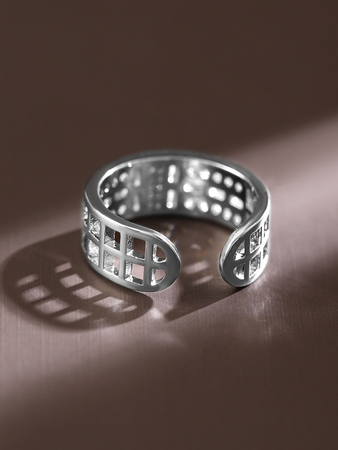 Rubans Rhodium-Plated Adjustable Openable Ring with Baguette & PavÃƒÂ© Cubic Zirconia