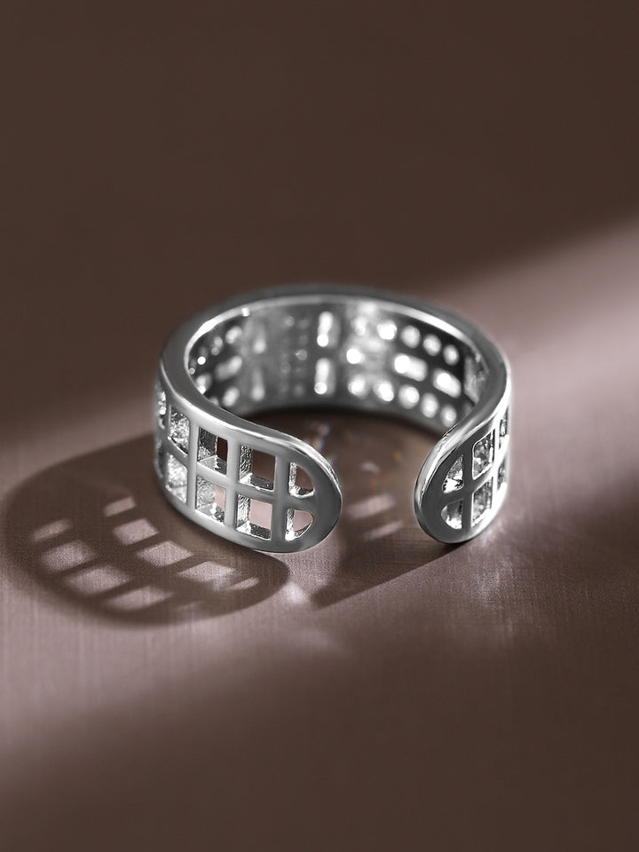 Rubans Rhodium-Plated Adjustable Openable Ring with Baguette & PavÃƒÂ© Cubic Zirconia