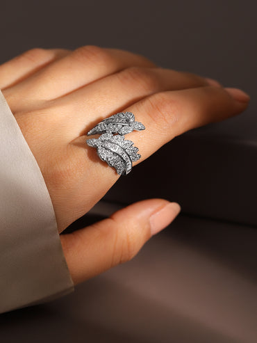 Leaf Textured American Diamond Zirconia Silver Ring