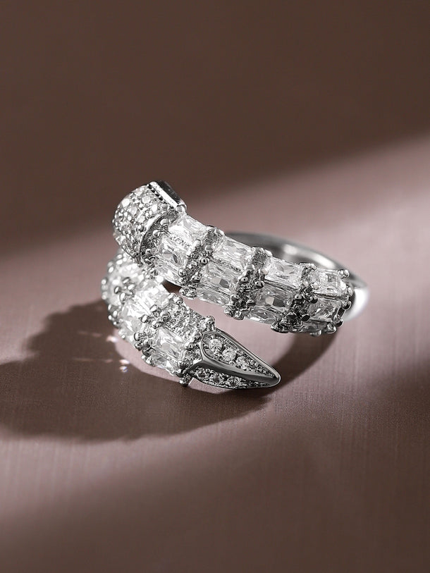 Sleek Silver American Diamond Zirconia Ring