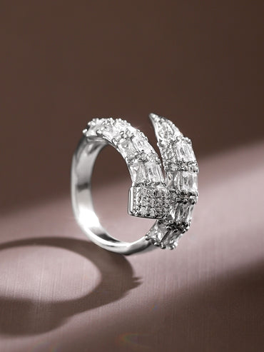 Sleek Silver American Diamond Zirconia Ring