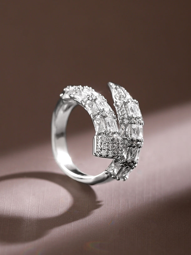 Sleek Silver American Diamond Zirconia Ring