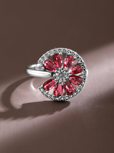 Radiant Pink White Flower Halo Ring