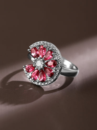 Radiant Pink White Flower Halo Ring