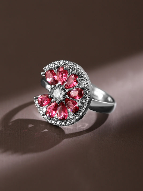Radiant Pink White Flower Halo Ring