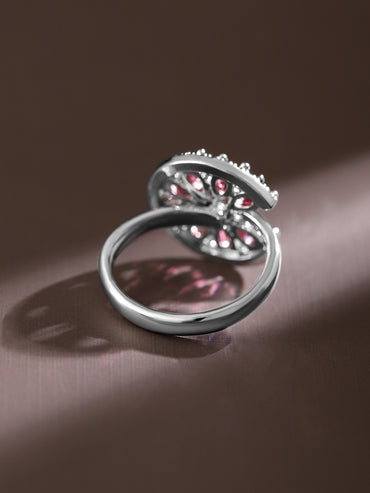 Radiant Pink White Flower Halo Ring