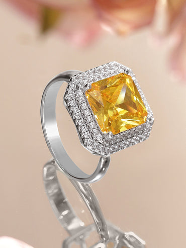 Yellow Studded American Diamond Zirconia Statement Ring