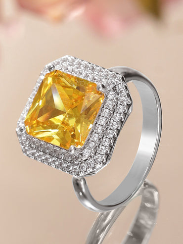 Yellow Studded American Diamond Zirconia Statement Ring