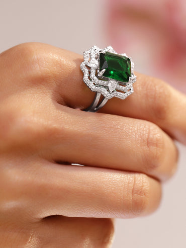 American Diamond Zirconia Emerald Studded Statement Ring