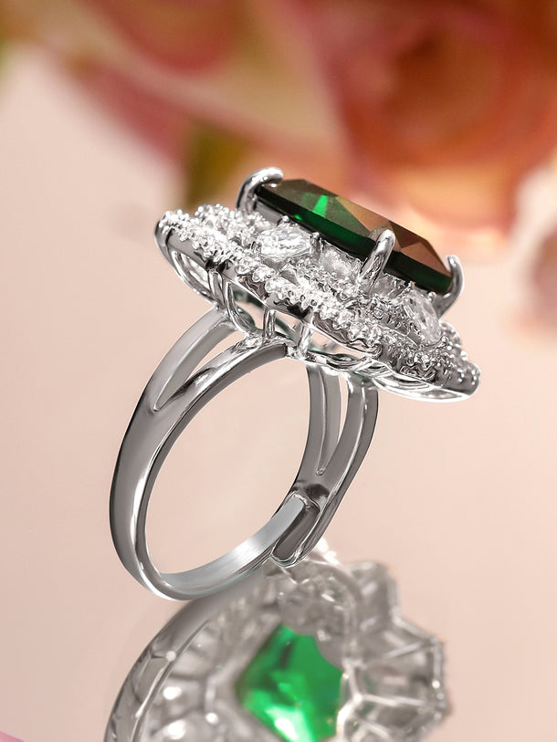American Diamond Zirconia Emerald Studded Statement Ring