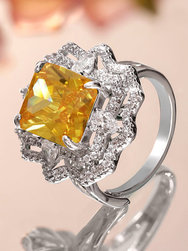 American Diamond Zirconia Yellow Studded Statement Ring