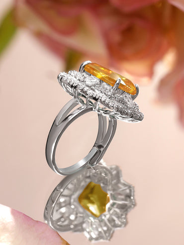 American Diamond Zirconia Yellow Studded Statement Ring