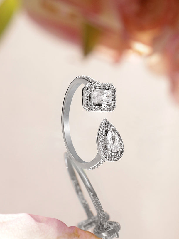 American Diamond Zirconia Silver Statement Ring
