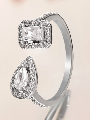 American Diamond Zirconia Silver Statement Ring