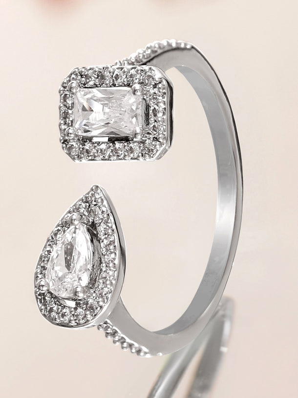 American Diamond Zirconia Silver Statement Ring