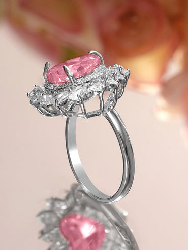 Pink Heart Studded Silver Ring