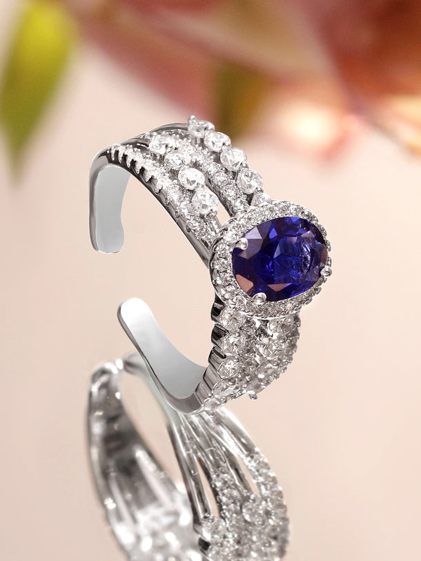 American Diamond Zirconia Blue Studded Ring