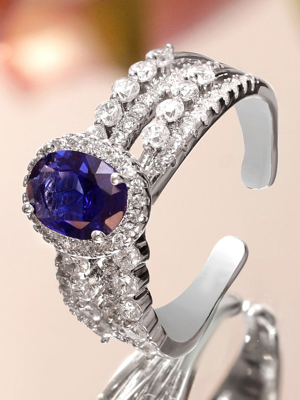 American Diamond Zirconia Blue Studded Ring