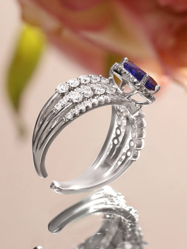 American Diamond Zirconia Blue Studded Ring