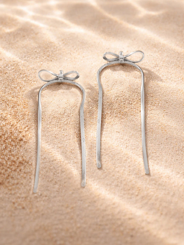 Demi Fine Rhodium Plated Bow Long Drop Dangler Earrings | Anti Tarnish