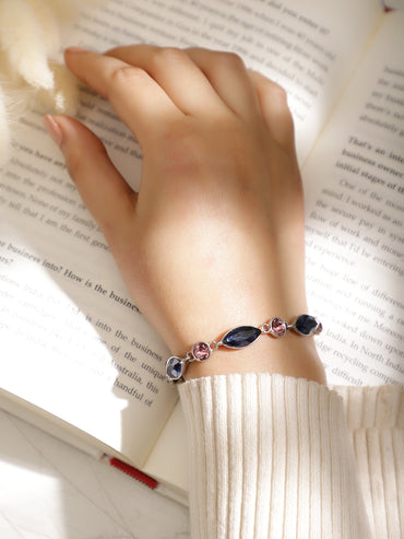 Silver Toned Bracelet With Blue & Brown Crystals