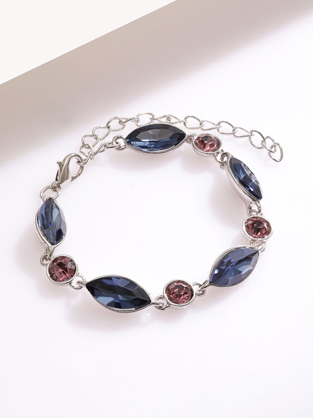 Silver Toned Bracelet With Blue & Brown Crystals