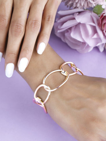 Rubans Rose Gold-Plated Chain Link Open Cuff Bracelet Modern Statement Jewelry