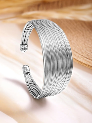 Rhodium Plated Multi-Wire Open Cuff Bracelet