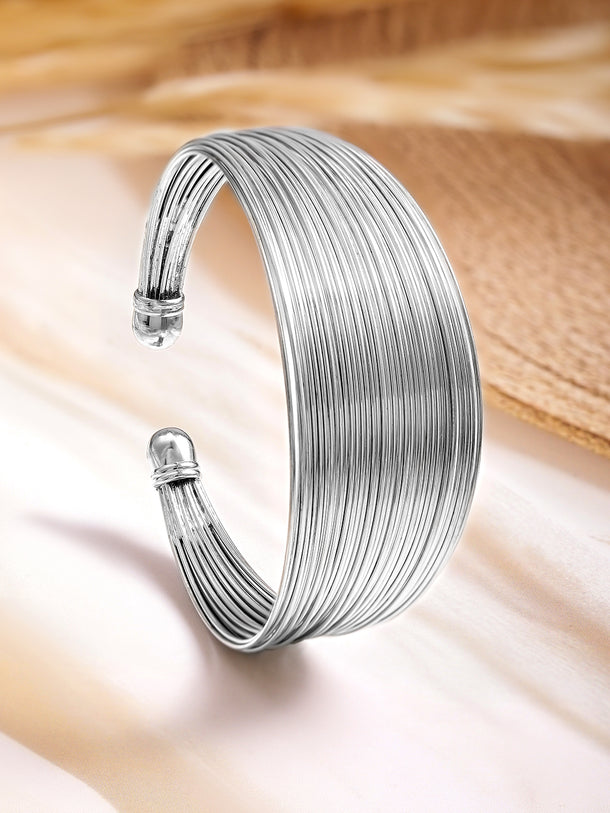 Rhodium Plated Multi-Wire Open Cuff Bracelet