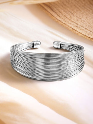 Rhodium Plated Multi-Wire Open Cuff Bracelet
