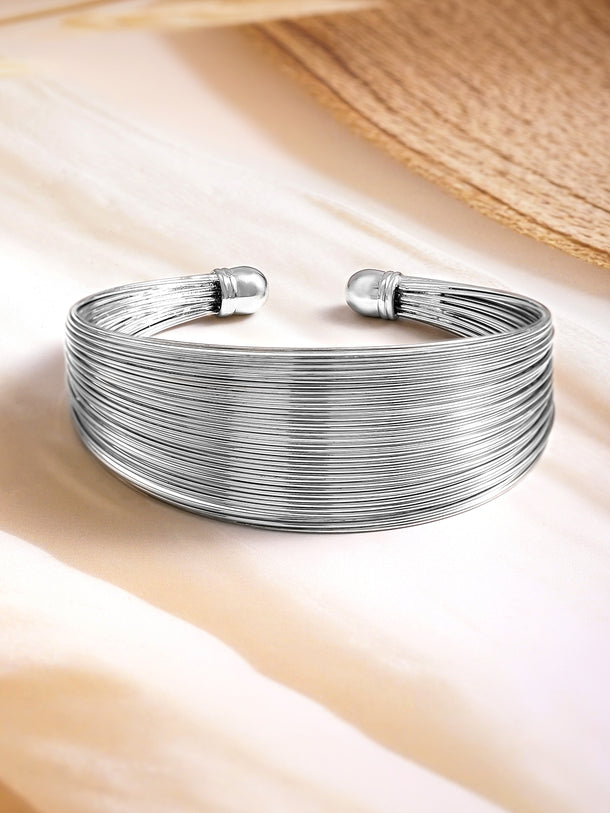Rhodium Plated Multi-Wire Open Cuff Bracelet
