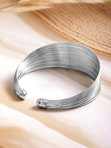 Rhodium Plated Multi-Wire Open Cuff Bracelet