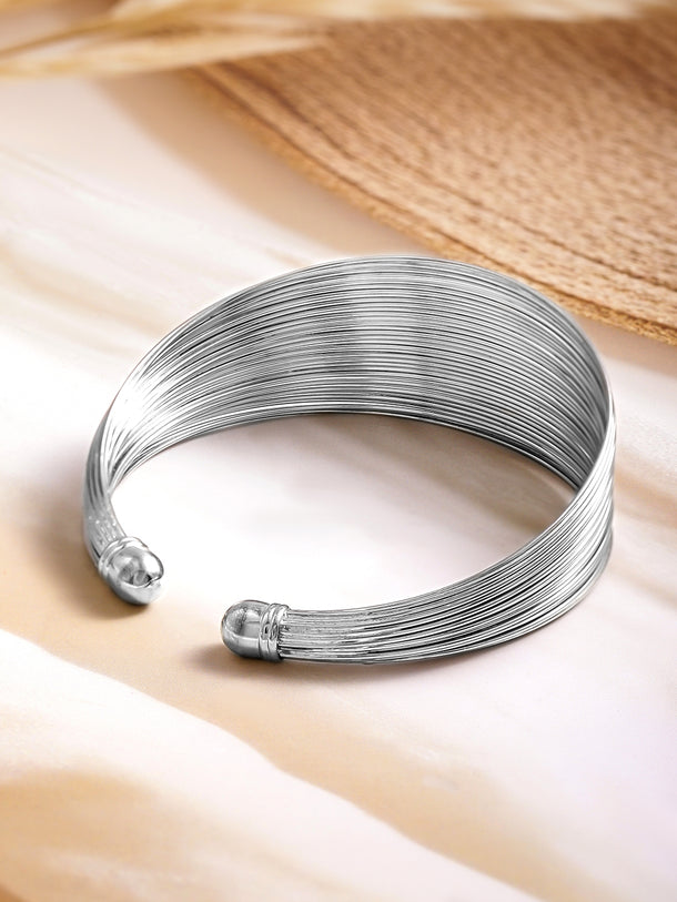 Rhodium Plated Multi-Wire Open Cuff Bracelet