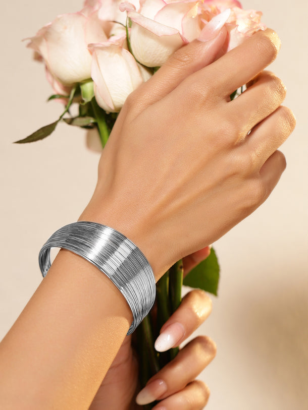 Rhodium Plated Multi-Wire Open Cuff Bracelet