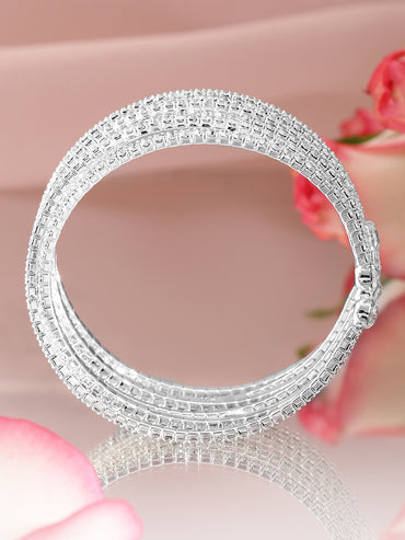 Rubans Rhodium-Plated Crystals Stone Studded Cuff Bracelet