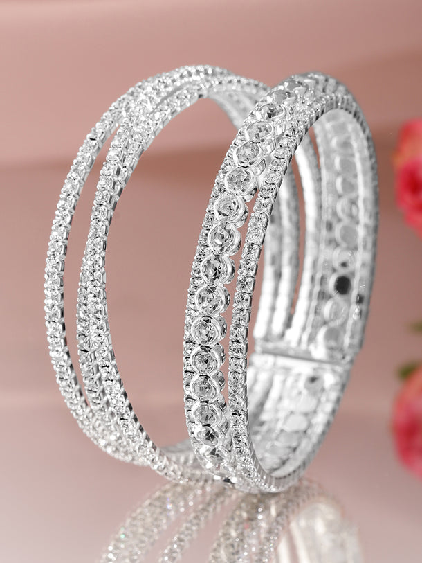 Rubans Rhodium-Plated Crystals Stone Studded Cuff Bracelet