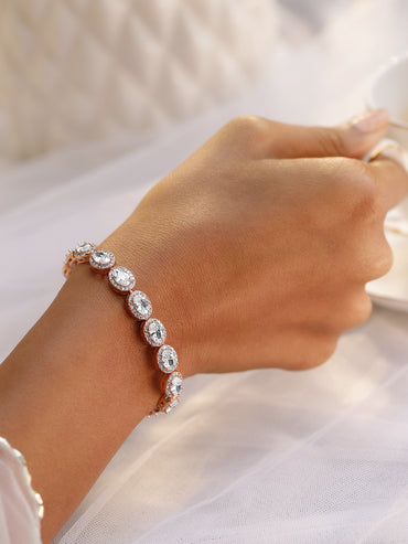 Rubans 18K Rose Gold-Plated Oval-Cut AAA Cubic Zirconia Studded Premium Tennis Bracelet