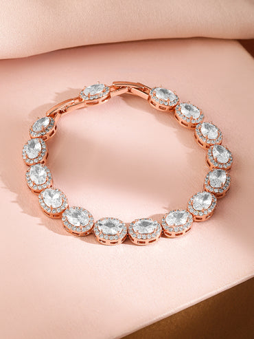 Rubans 18K Rose Gold-Plated Oval-Cut AAA Cubic Zirconia Studded Premium Tennis Bracelet