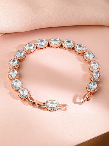 Rubans 18K Rose Gold-Plated Oval-Cut AAA Cubic Zirconia Studded Premium Tennis Bracelet