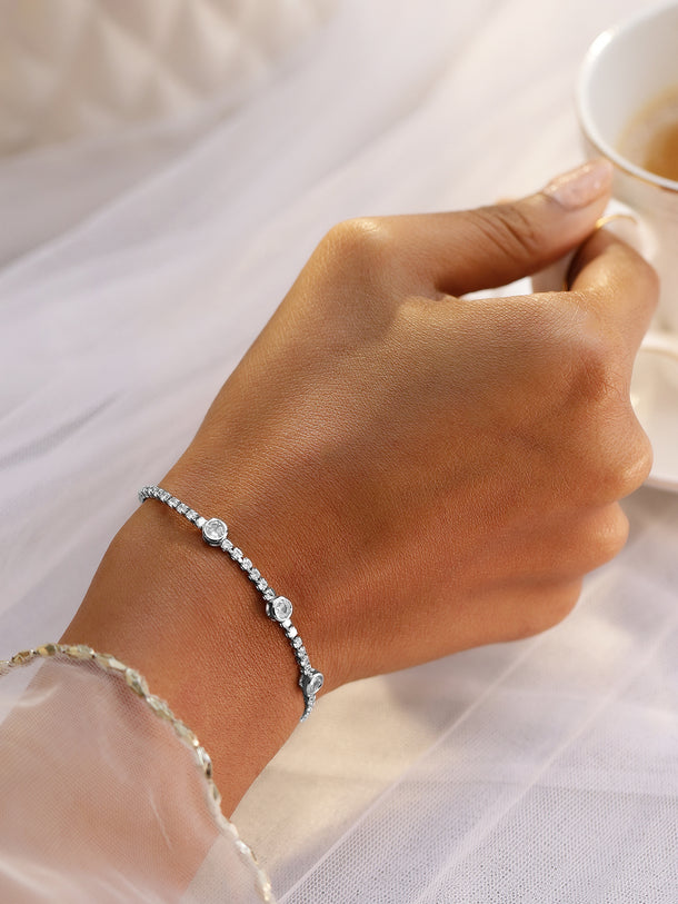 Rubans Rhodium-Plated AAA Cubic Zirconia Studded Premium Tennis Bracelet