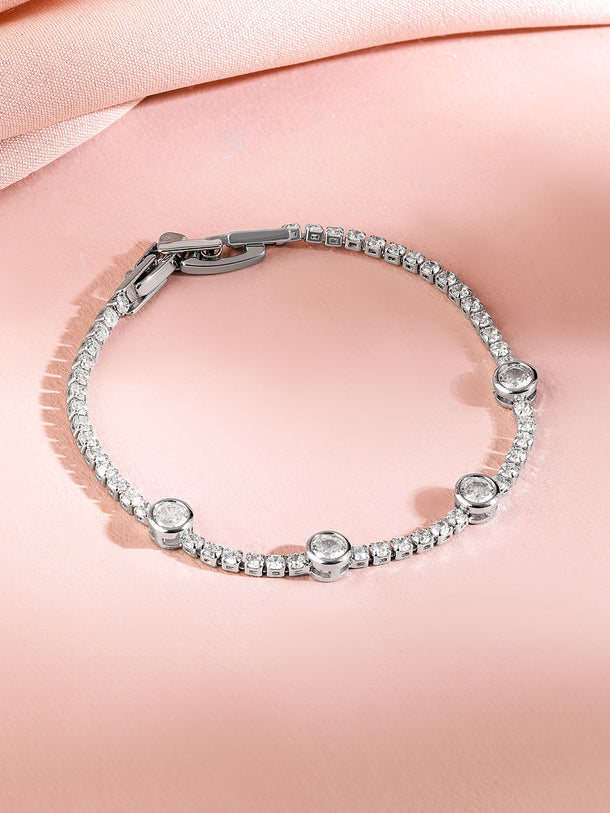Rubans Rhodium-Plated AAA Cubic Zirconia Studded Premium Tennis Bracelet